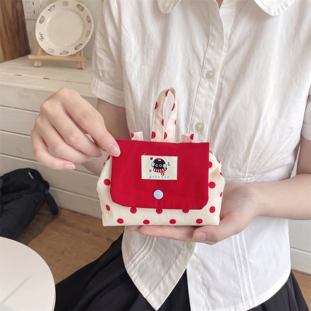 68184 Korean-style Portable Mini Key Pouch Cosmetic Bag Polka Dot Large-Capacity Bag Earphone Coin Organizer