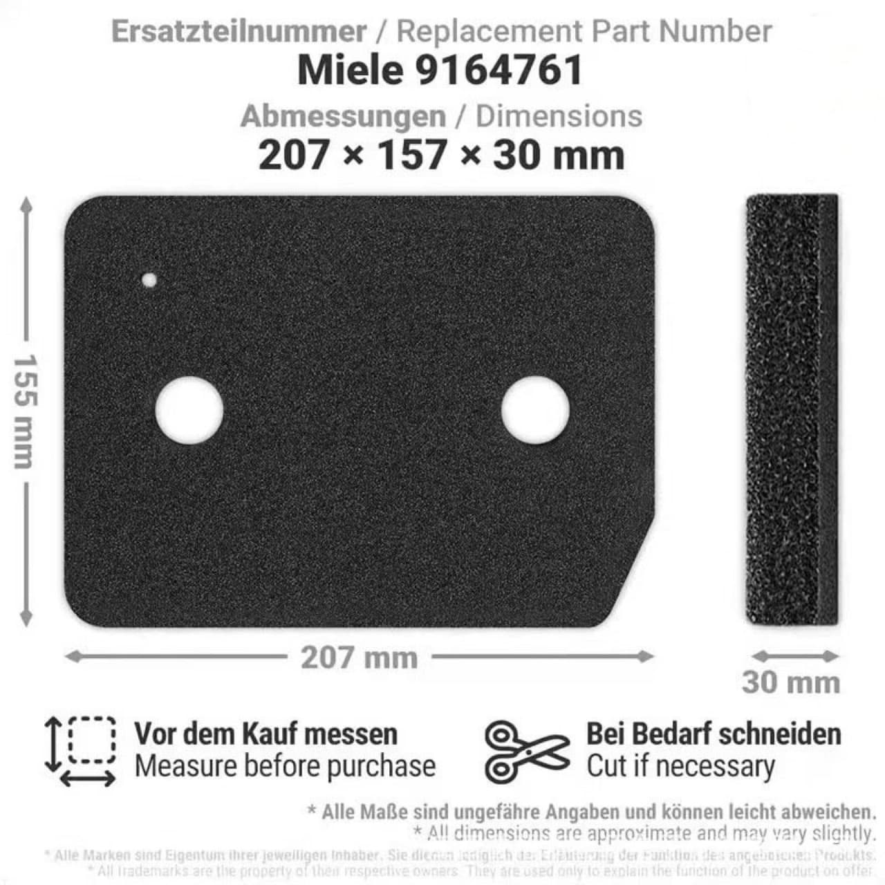 Suitable for Miele 9164761 Dryer Filter Sponge Filter Pads Fine/Coarse Heat Pump Dryer