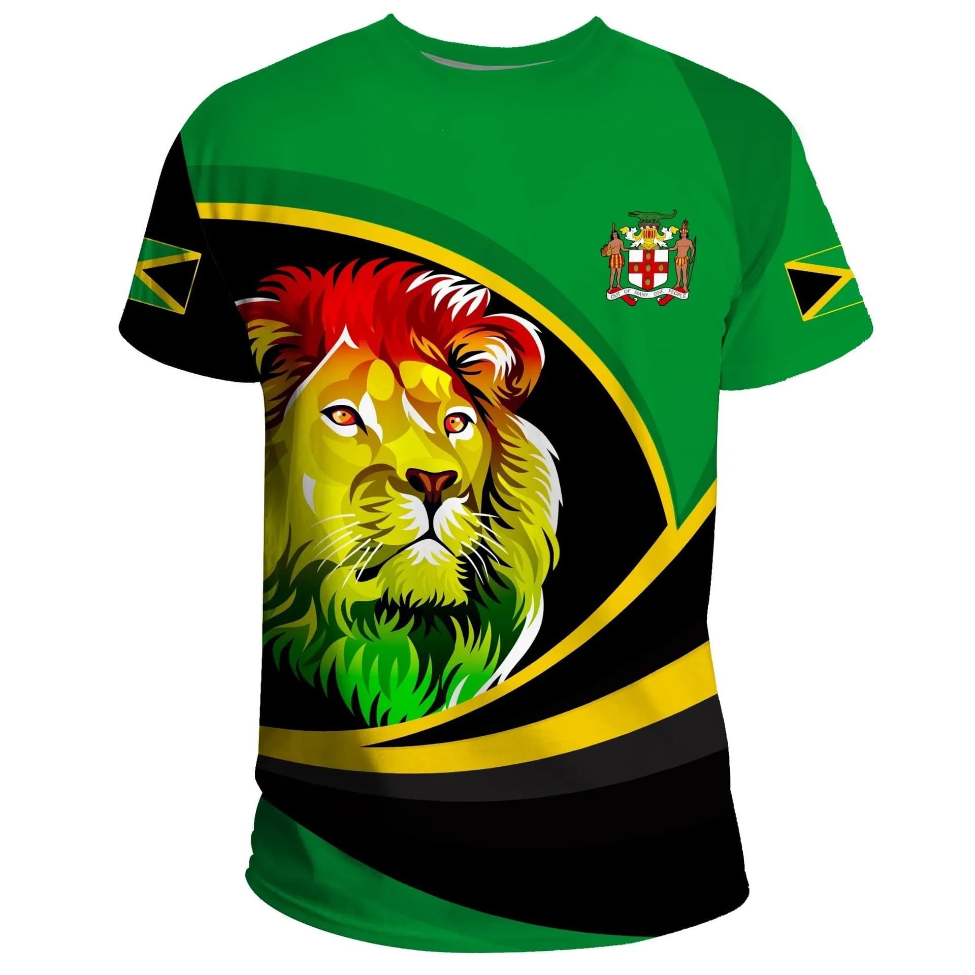 Jamaica Pullover T-Shirt with Lion Pattern, Round Neck, Short Sleeve, 3D Print