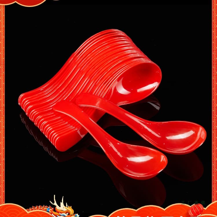 Disposable spoon bright red plastic individually packaged for festive weddings, thickened soup ladle for household banquets commercial use