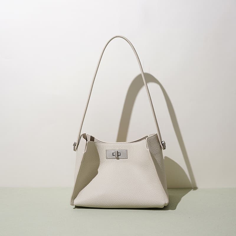 Exquisite Premium Underarm Bag Small Top-Layer Calfskin Casual Handheld Bucket Bag Korean Fashion New Style Shoulder Bag