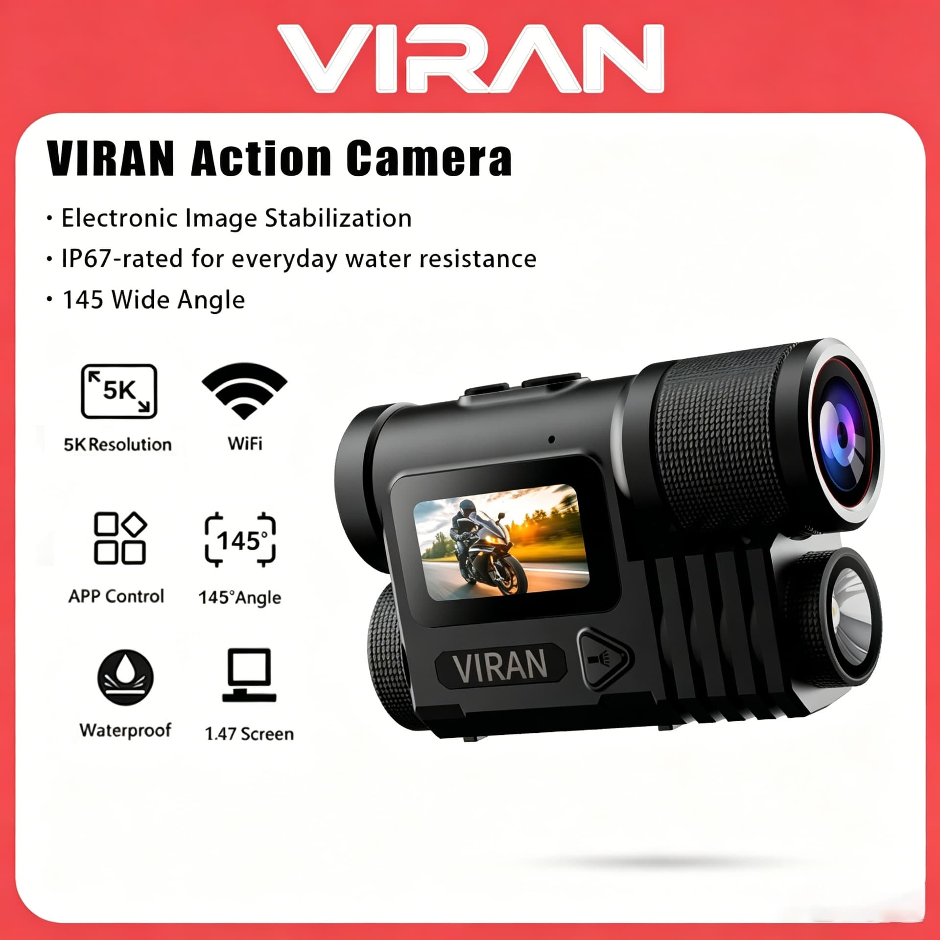 Cross-border new 5K action camera with anti-shake support for flashlight voice control Motorcycle helmet driving recorder