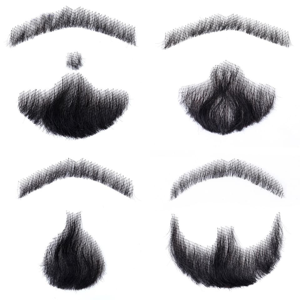 Men's simulated fake beard makeup props fully hand-woven human hair beard invisible sideburns and mustache in stock