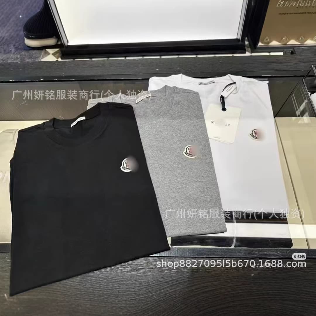 Cross-Border Original Label Moncler Short-Sleeve Women's T-Shirt, Foreign Trade Pure Cotton Casual Embroidered Round-Neck Men's Sweatshirt, Versatile Base Shirt, Trendy