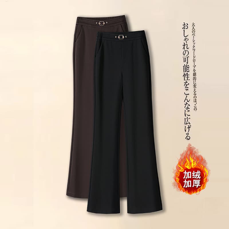 2025 Autumn/Winter New Fashion Black Fleece-Lined Flared Pants, Elegant and Dignified Mother's Winter Thick Flared Pants