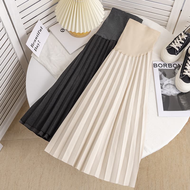Maternity Skirt Spring/Autumn New Pleated Skirt Sweet Gentle Mid-Length Maternity Belly Support Flared Skirt Simple