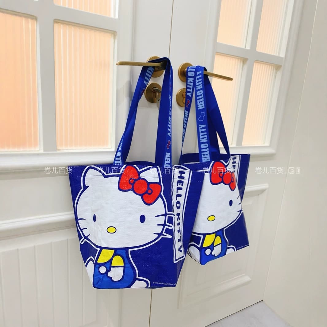 Cartoon hello Kitty printed portable woven bag waterproof shoulder shopping bag tote bag outing shopping bag