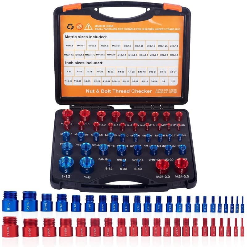 Nut and Bolt Thread Checker Thread Gauge Metric & Imperial 44-Piece Set Nut Checker