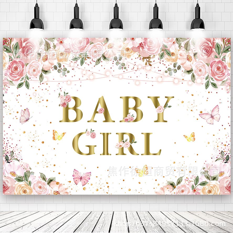 Amazon Hot Selling Floral Baby Girl Birthday Backdrop Banner Girl Baptism Party Decoration Background Cloth