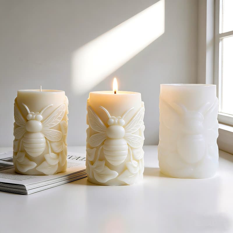 3D Cylinder Bee Aromatherapy Candle Silicone Mold DIY Scented Bee Plaster Diffuser Stone Ornament Mold