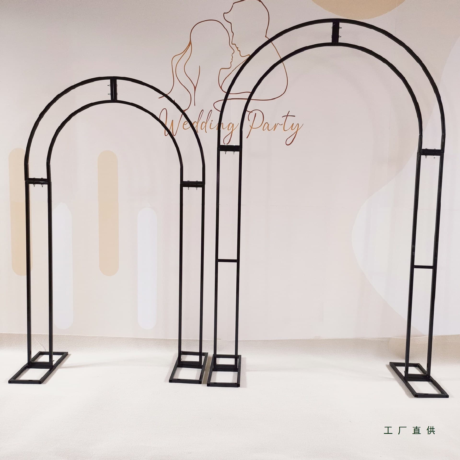 New wedding props wrought iron arch wedding background black shelf double pole arch decorative flower stand fixed