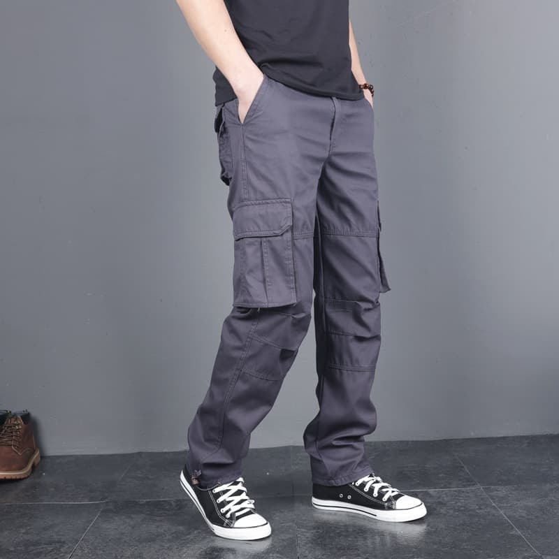 Cross-border Four-Level Casual Pants for Men, Long Trousers, Cargo Pants, Trendy Loose Straight-Leg Cotton Pants, Multi-Pocket Long Pants TK