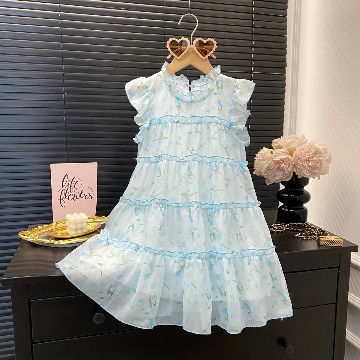 New Sleeveless Dress for Girls, Summer Korean Style Fashionable Children's Dress, Super Fairy Blue Princess Dress for Little Girls, Wholesale