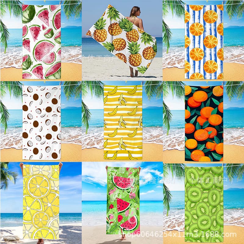 Cross-Border Summer Microfiber Beach Towel Digital Print Custom Beach Towel Double-Sided Velvet Quick-Dry Bath Towel