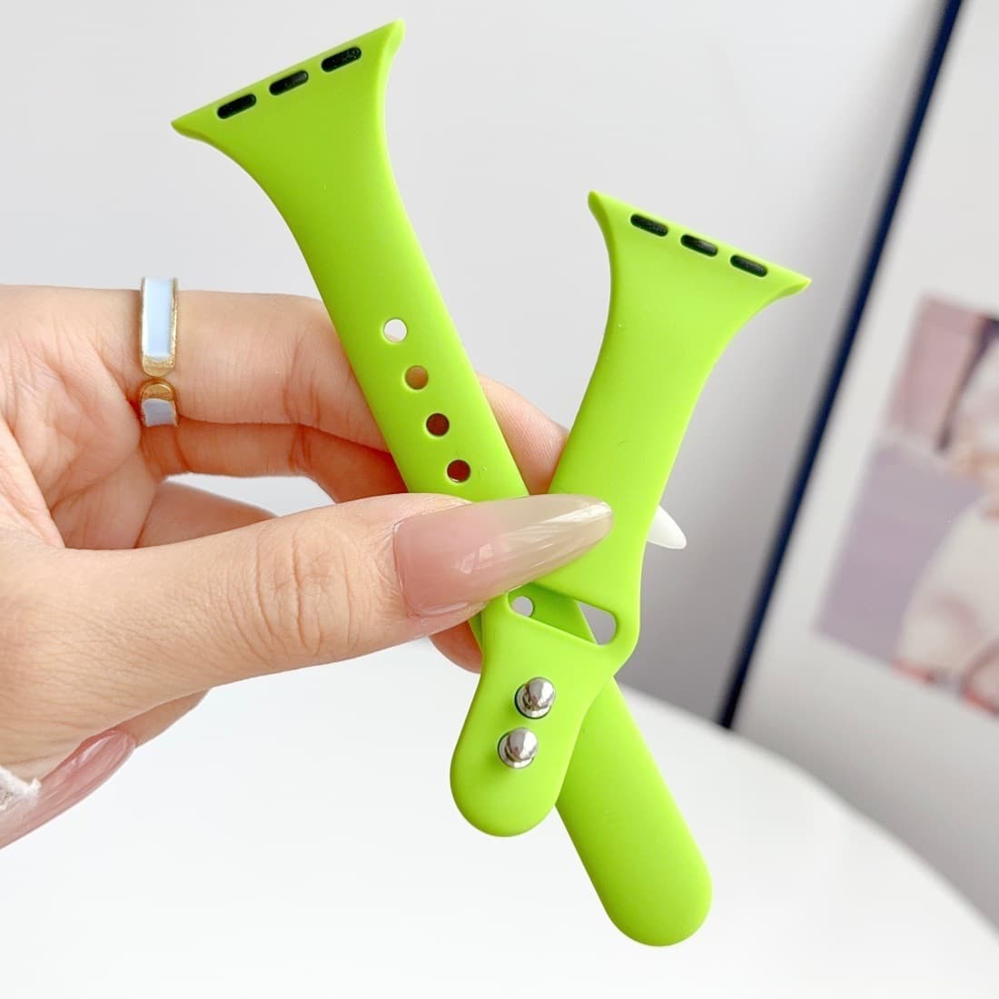 Double Pin Slim Solid Color Silicone Strap Compatible with Apple Watch 9 10 S11 iWatch Ultra Wristband