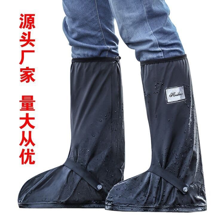 RainyShoes for Cycling and Walking - Upgraded High-Top Thick Sole 212 Black and White Waterproof Rain Shoes