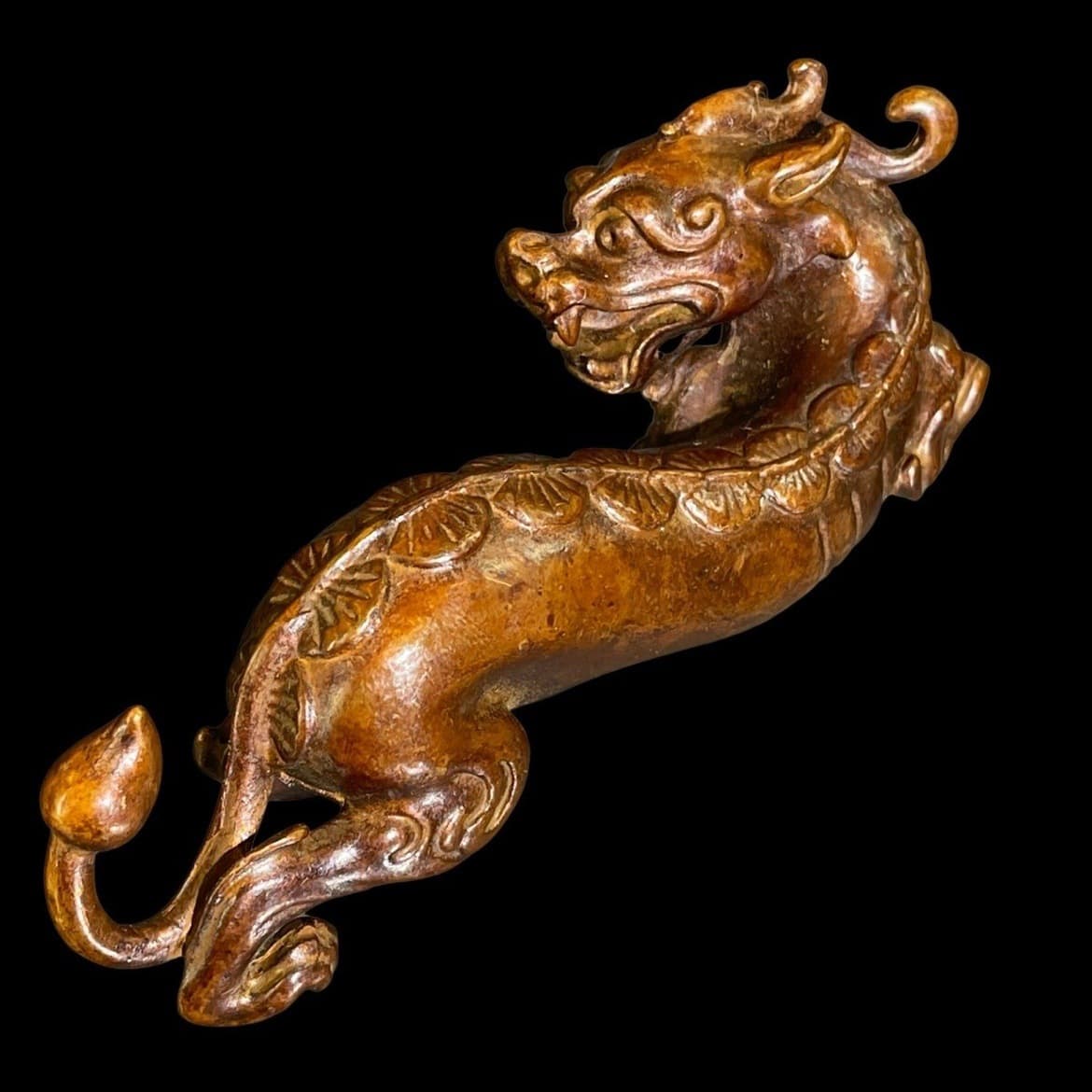 Antique Bronze Solid Chi Dragon Ornament, Paperweight, Vintage Dragon-shaped Pen Holder, Ruler, Tea Pet, Home Desktop Decorative Piece