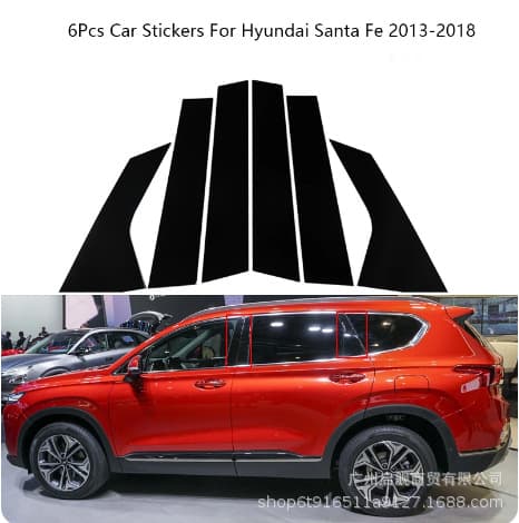 Glossy Black Window Trim Pillar Decals for Hyundai Santa Fe 2006-2023