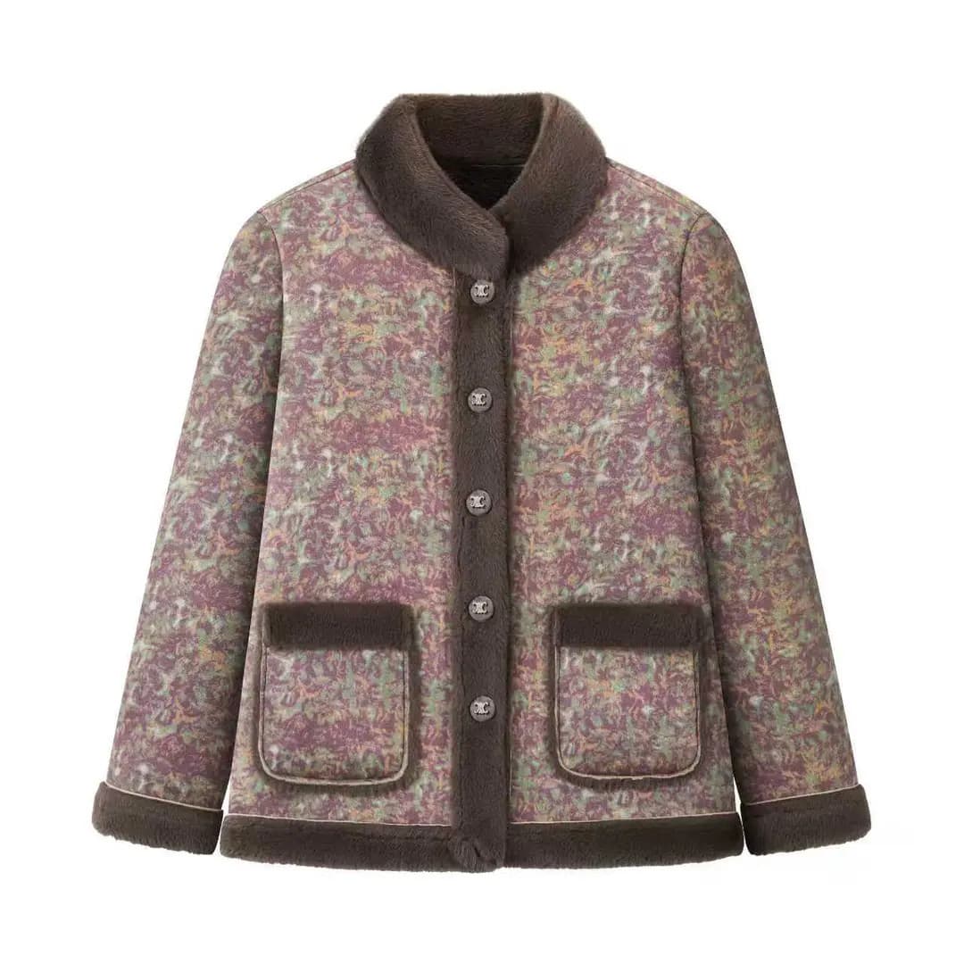 Stand-up collar extra-large size middle-aged and elderly mother's winter wear, fleece-lined thick warm coat.