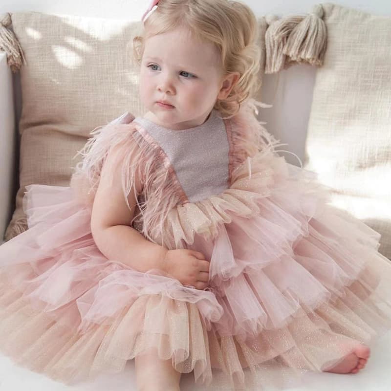 Girls dress princess dress pink flower girl dress female fashionable birthday first year performance evening dress children tutu gauze