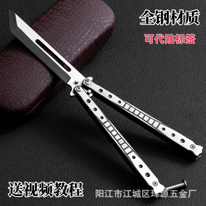 Factory Direct Butterfly Training Knife Flick Knife Full Stainless Steel Unsharpened Safe Training Knife Beginner Folding Knife