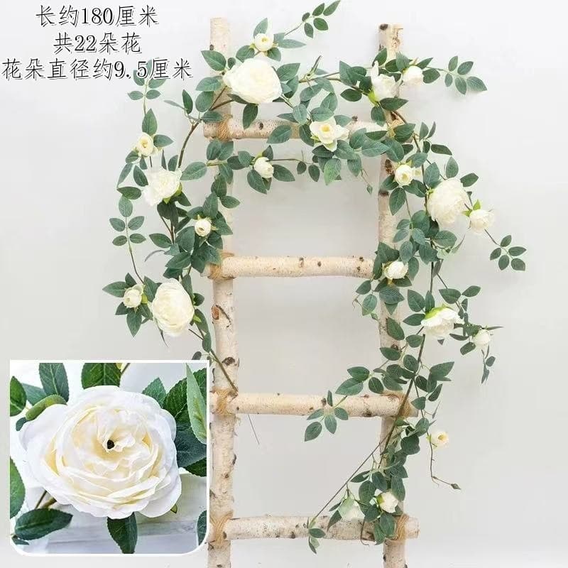 Wholesale Artificial Flower Vine Outdoor Wall Decoration Air Conditioner Pipe Cover Backdrop Decoration Wedding Outdoor Rose Fake Flower