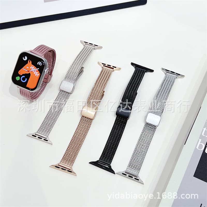 Compatible with Apple Watch 10 Ultra, Wheat Ear Herringbone Mesh Magnetic Buckle Slim Waist Women's Watch Band