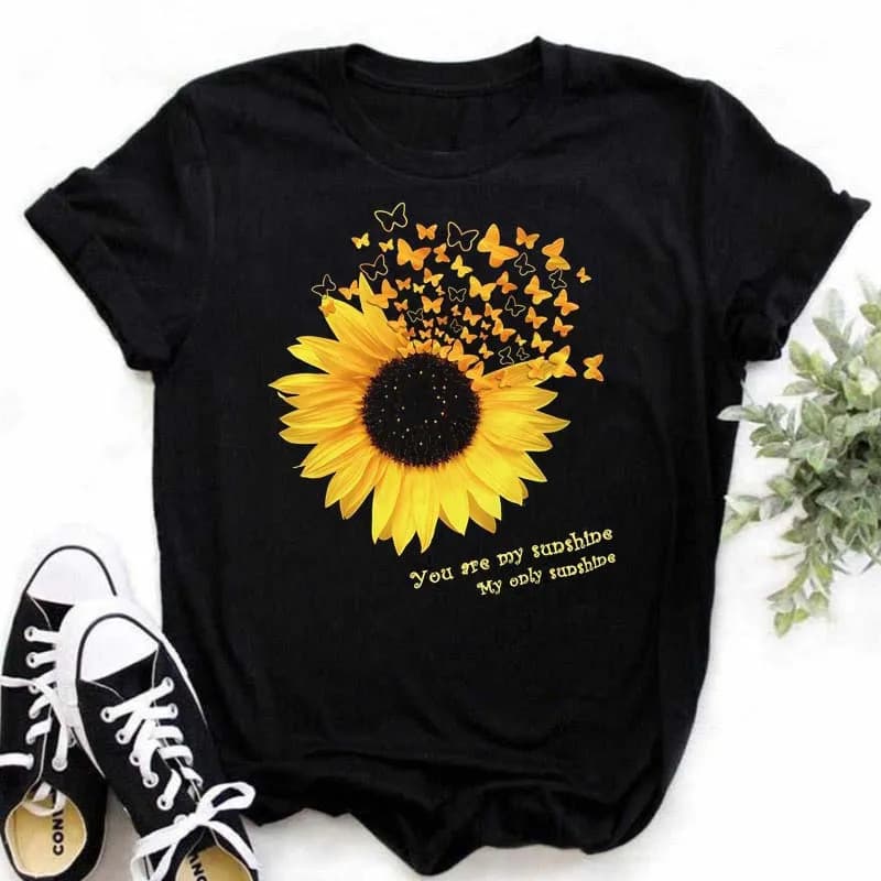 Ouma Cotton Maycaur Women's T-shirt Casual Kawaii Sunflower Butt