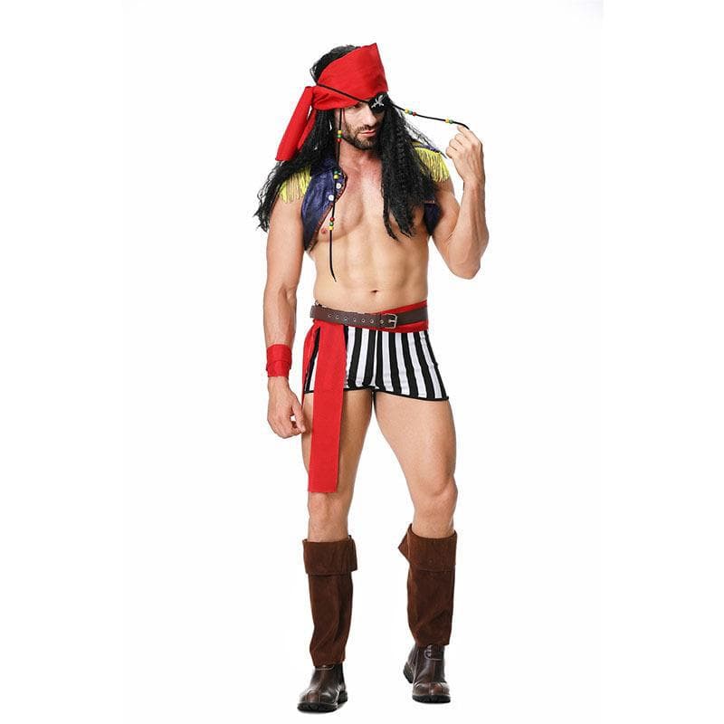 Men's Caribbean Pirate Role-playing Costume Set Halloween Cosplay Clothes Party Makeup British Style Polyester Short Sleeve