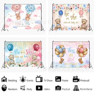 Amazon Cartoon Bear Gender Reveal Theme Photography Backdrop Children's Birthday Party Banner 5x3ft