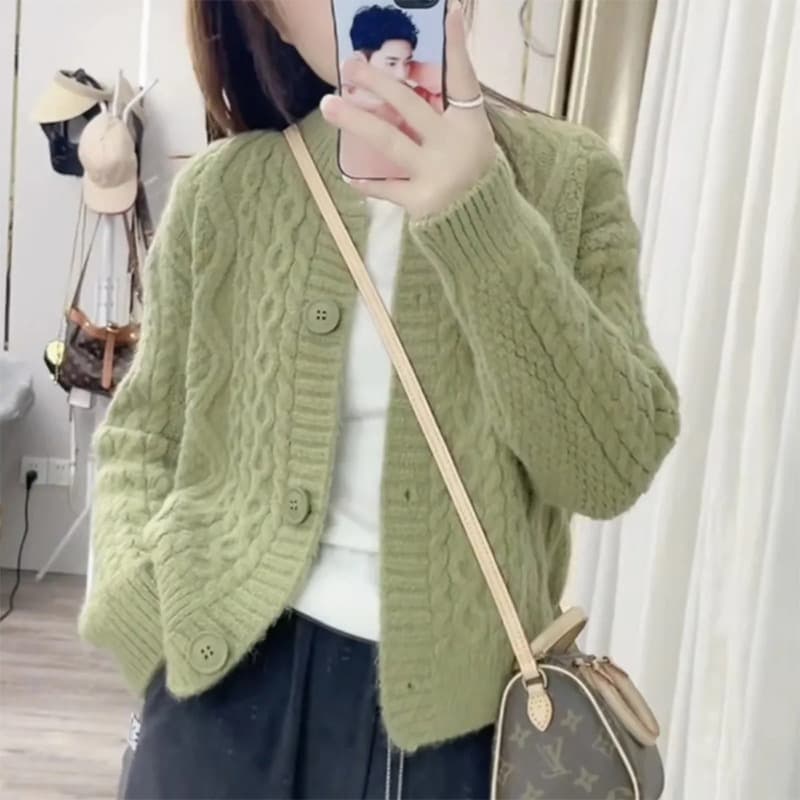 Cable Knit Sweater Coat Women Early Spring/Autumn New Explosive Women's Clothing Youthful Pretty Stylish Top Single-Breasted Cardigan