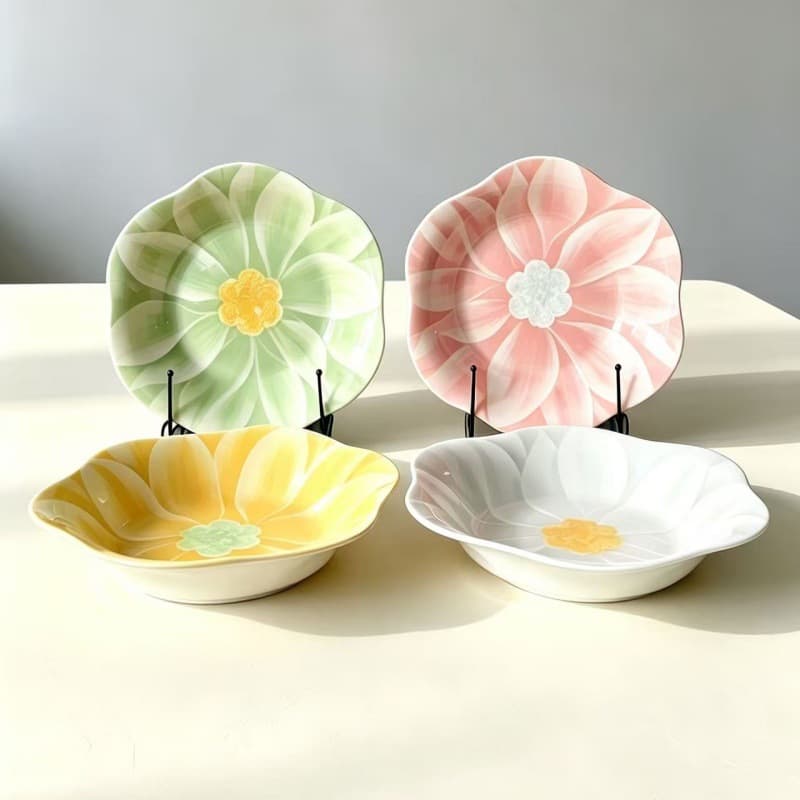Irregular Ceramic Plate Underglaze Snack Plate Cake Plate Fruit Plate Ins Style Petal Plate Deep Plate Soup Plate Dish