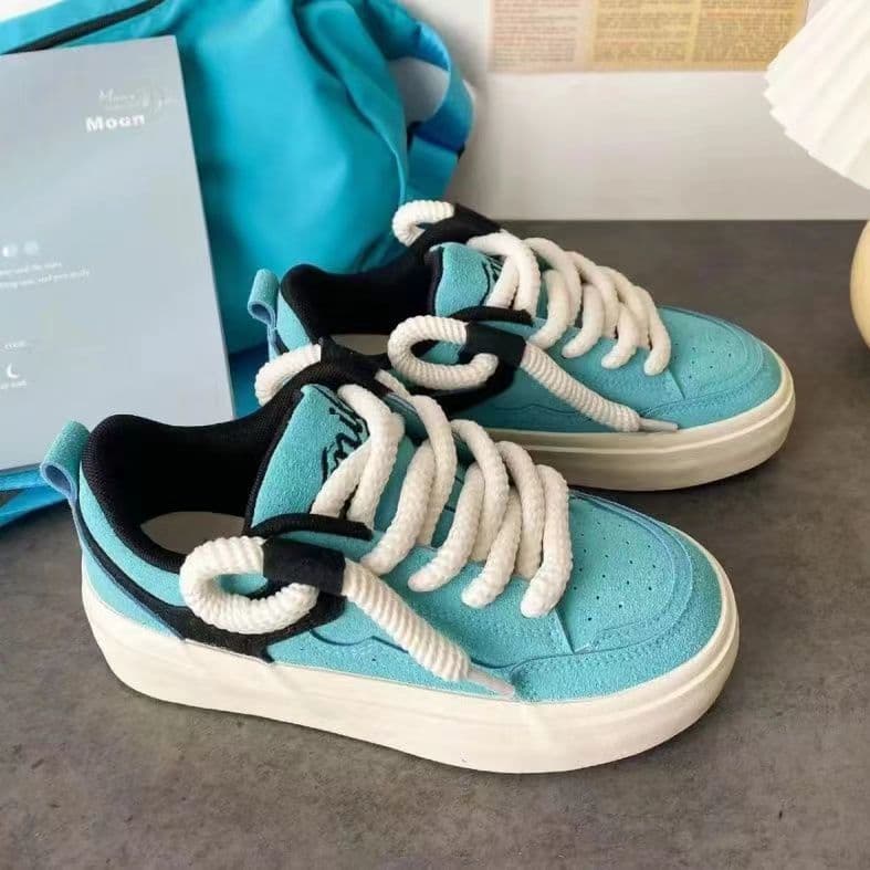 Original Design Lake Blue Board Shoes Women 2024 Fall New Casual Shoes American Retro Breathable Sports Sneakers