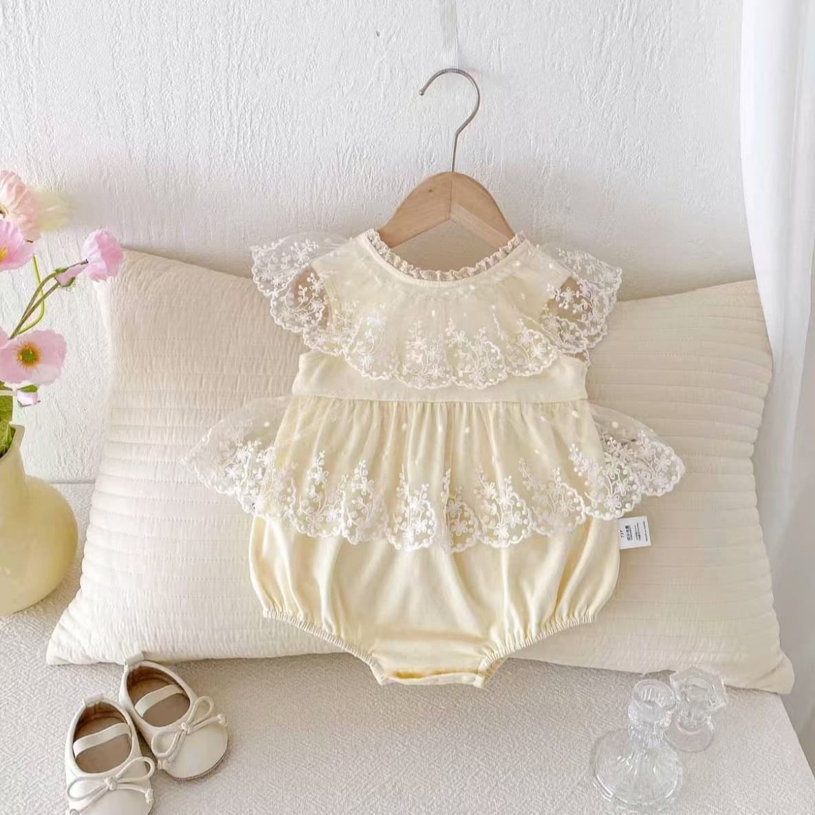 Summer Baby Sweet Lace Trim Girl's Romper Dress Princess Style 1st Birthday Party Outfit