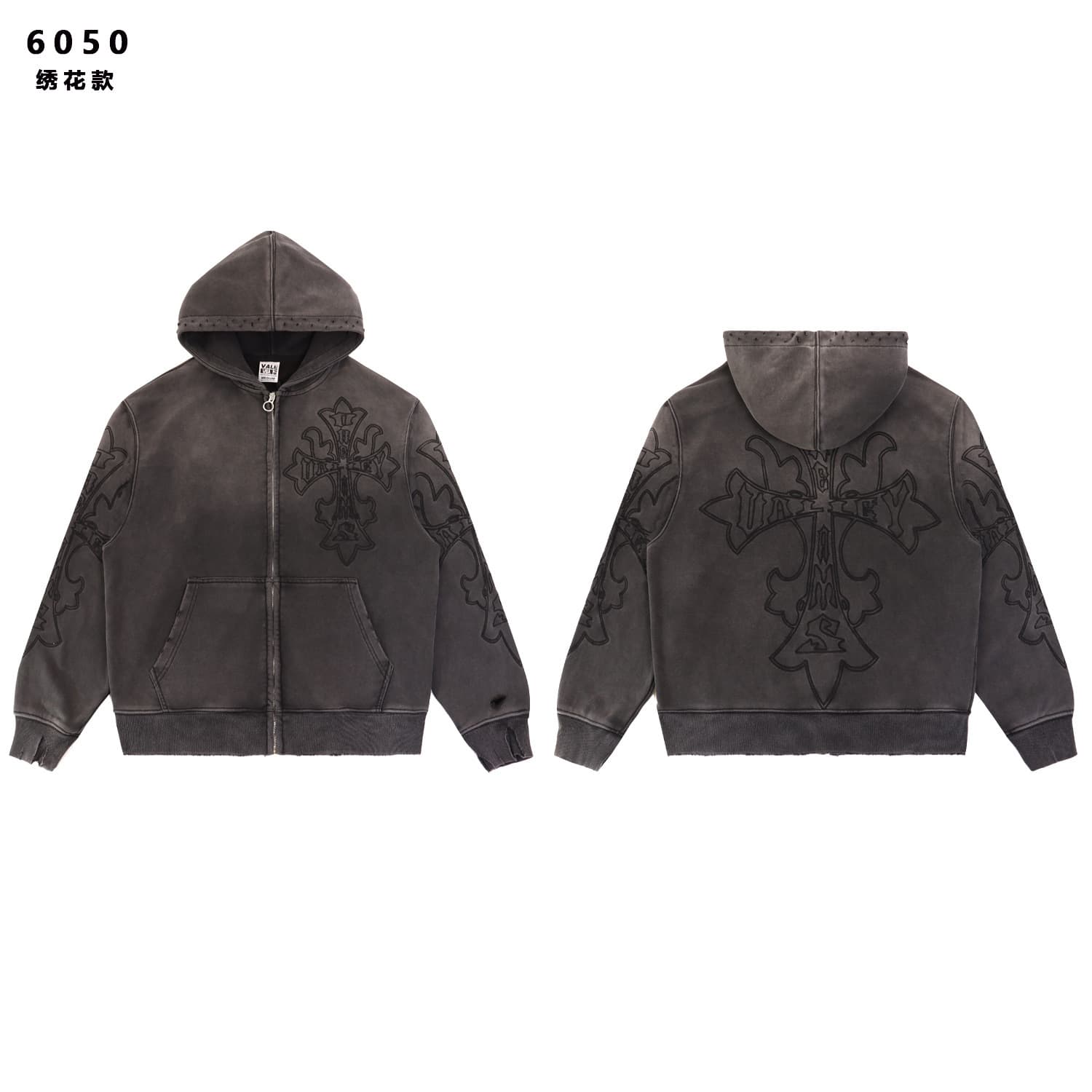 Cross-border Exclusive Streetwear In Stock ST Print Rhinestone Hooded Sweatshirt Cardigan Zip-Up Sweatshirt Factory Direct Shipping