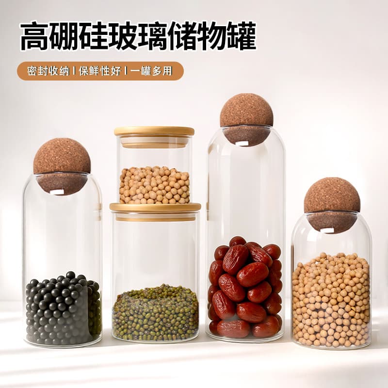 Food grade 500ml high borosilicate glass sealed jar kitchen grain storage coffee bean storage tea storage jar