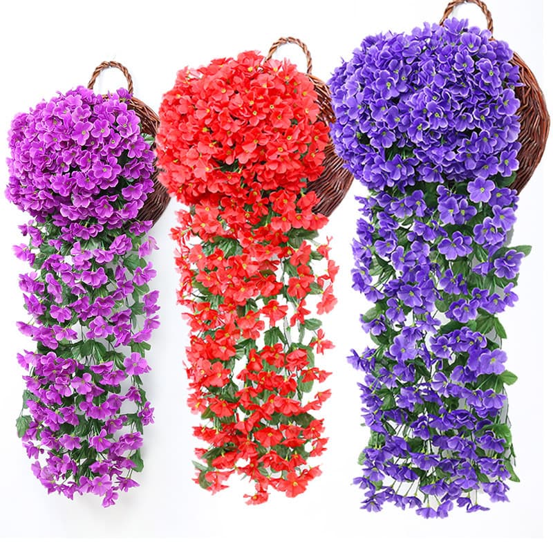Artificial Violet Flowers, Hanging Vine Arrangement, Wall Hanging, Hanging Basket Flowers, Living Room Balcony Home Decoration Wall Hanging Flowers