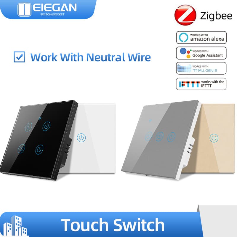 Tuya Tuya Smart Life European Standard Smart ZigBee Touch Switch Alexa Voice Control Wall Switch