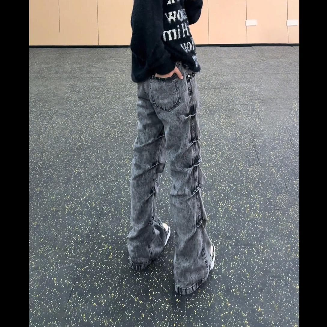 American Retro Pleated Flared Jeans for Men Straight Leg Slim Fit Cargo Pants Cleanfit Edgy Streetwear