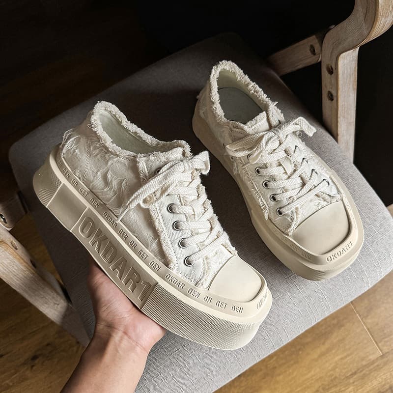 58106 Niche Original Square Toe Canvas Shoes for Men and Women Couple Style Hong Kong Style Thick Sole White Casual Versatile Board Shoes