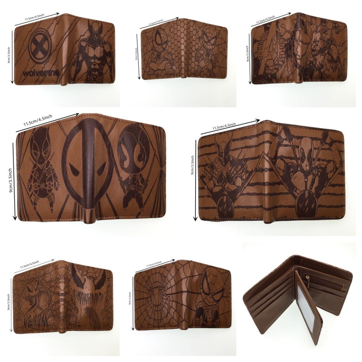 Superhero Embossed Coin Purse Deadpool Spider-Man Wolverine Hulk Venom Embossed Leather Wallet Card Holder