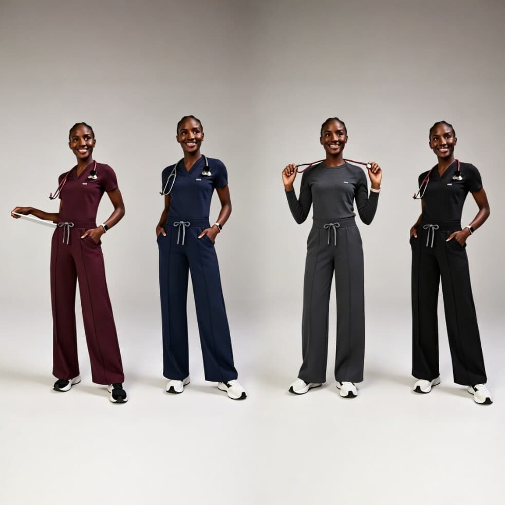 Figs Caregiver Scrub Top High Elastic Soft Matte High-Waist Scrub Pants Women Loose Leg Set Custom