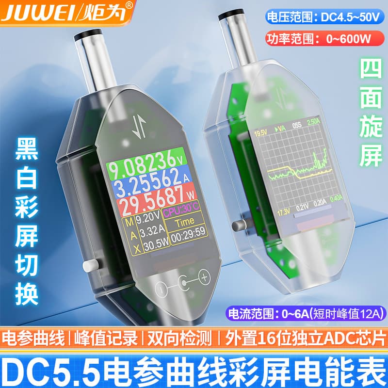 Juwei DT550 High-Precision Digital DC Voltmeter, DC5.5*2.5 Interface Tester, Digital Power Meter