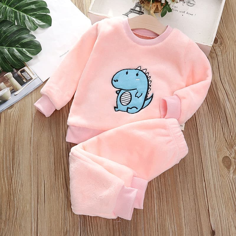 Flannel Suits for Boys and Girls, Baby Autumn and Winter Fleece-Lined Home Clothes, Kids' Warm Pajamas Set That Can Be Worn Outside