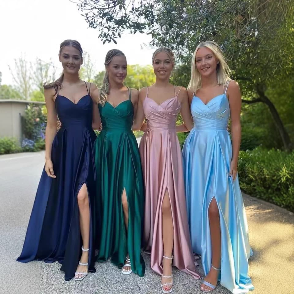 2025 New Cross-Border Summer Amazon European and American Dress Slimming Solid Color Strappy Fashion Bridesmaid Evening Gown