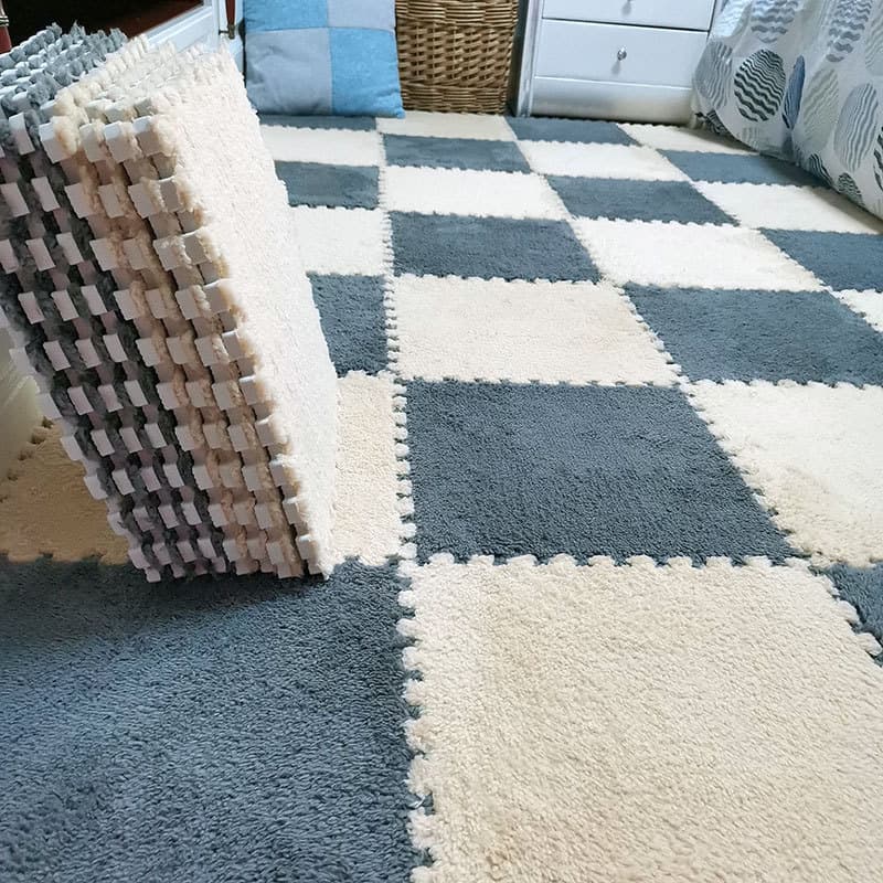 Cross-border Interlocking Foam Puzzle Carpet Tiles for Children, Bedroom Carpet, Machine Washable Thickened Long Plush Mat