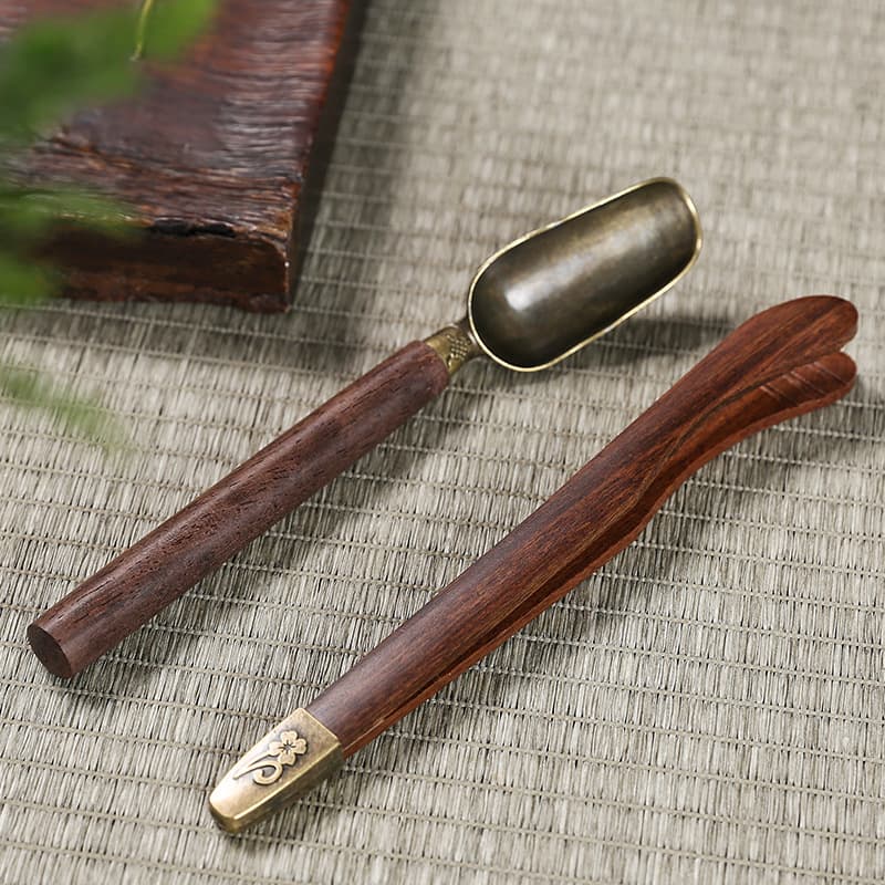 Manufacturer Ebony Alloy Teaspoon Tea Scoop Tea Tweezer Two-Piece Set Buddha Hand Tea Leaf Spoon Tea Ceremony Accessories Logo Customization Supported