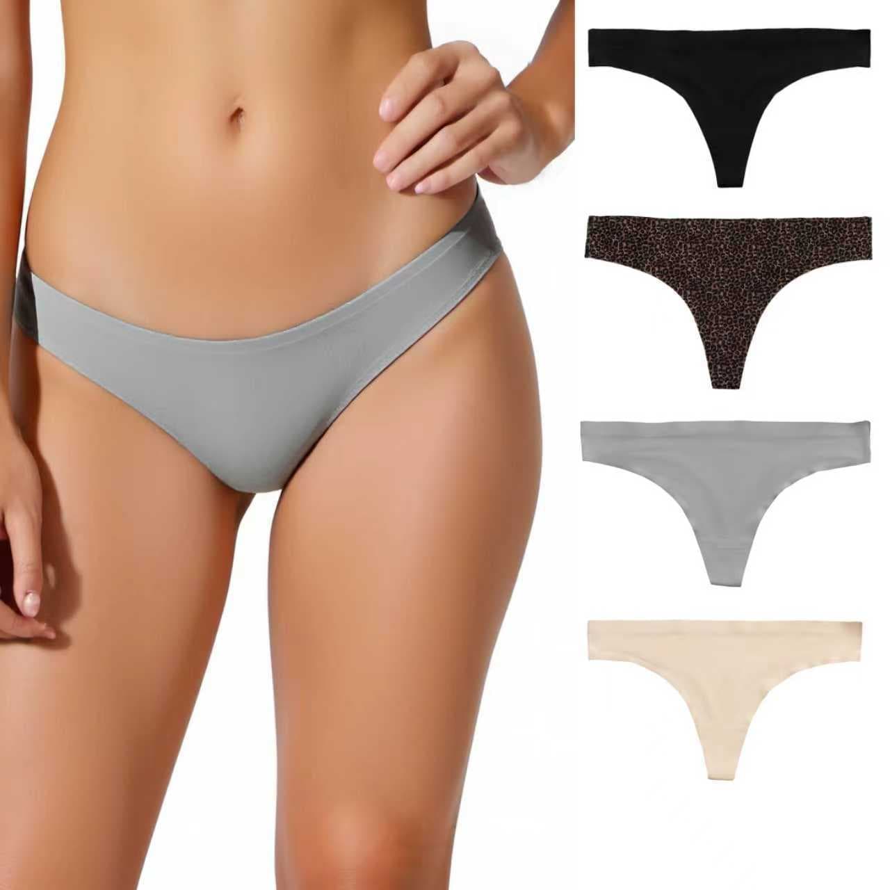 Wholesale Solid Color Leopard Print Ice Silk Seamless Panties for Women, Sexy Thin Breathable Plus Size Ladies Underwear