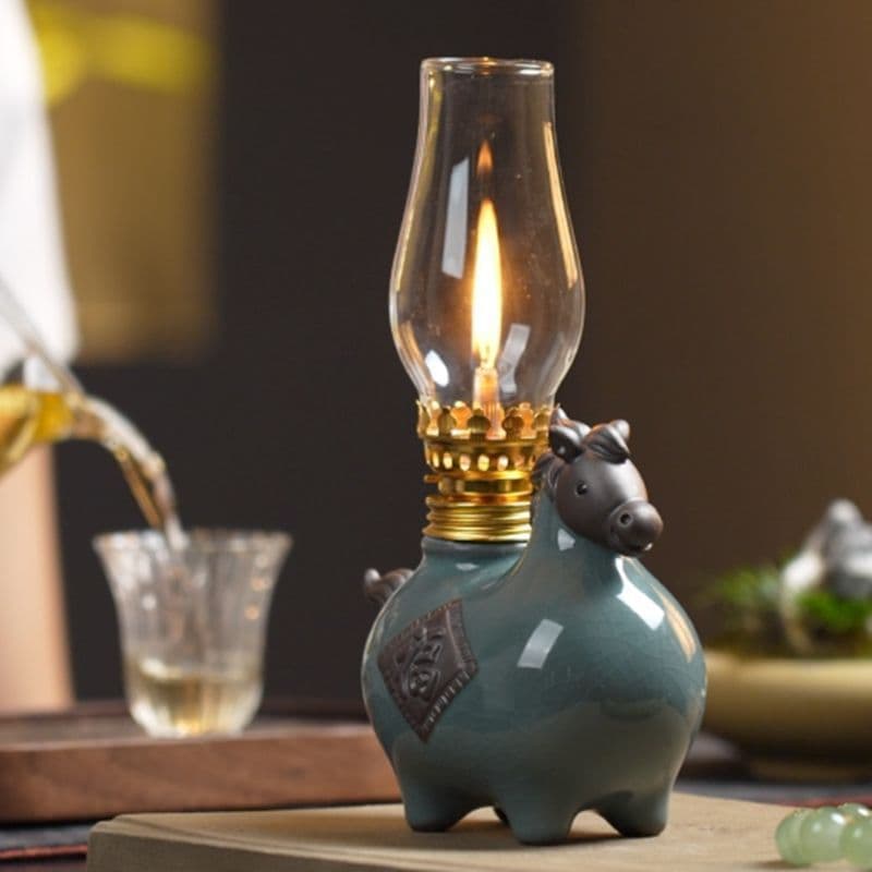 Chinese Style Tang Horse Ceramic Butter Lamp Eternal Lamp Tea Room Zen Camping Atmosphere Light Ceramic Kerosene Lamp