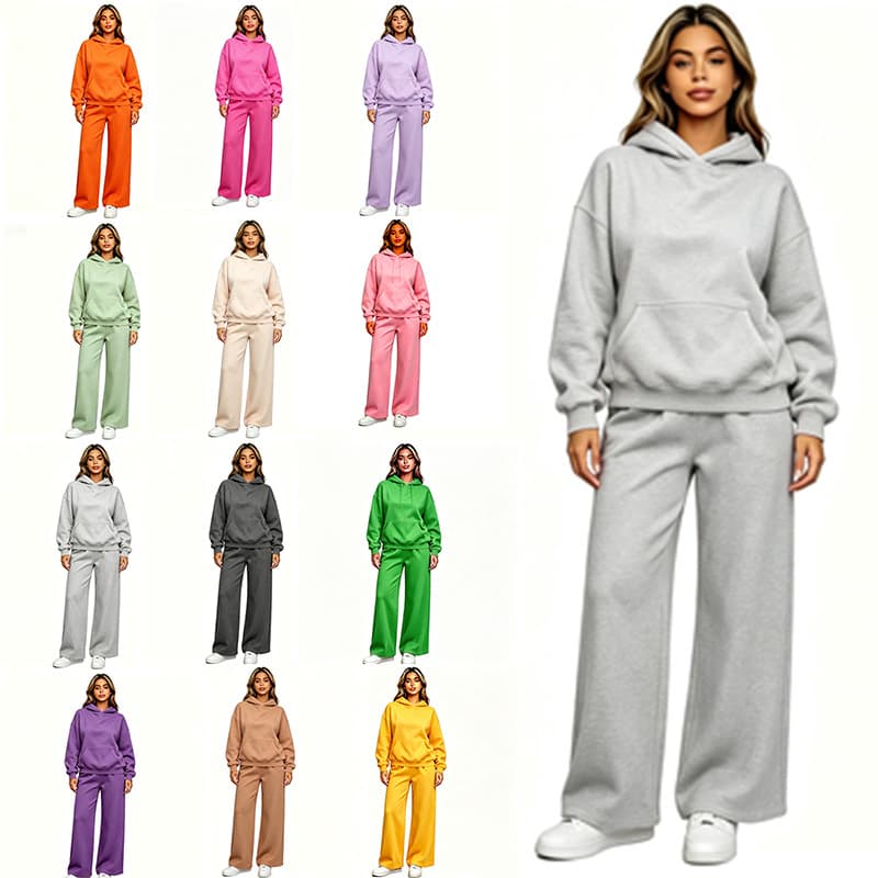European and American Women's Hoodie Set Loose Sportswear Drop Shoulder Hoodie + Wide Leg Pants 2-Piece Fall Winter Set